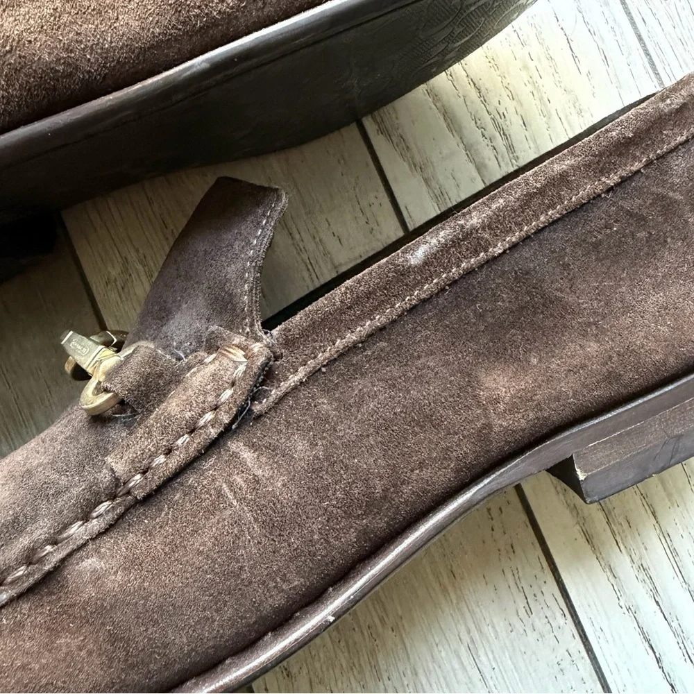 Coach Dark Brown Suede Loafers with Gold Accent